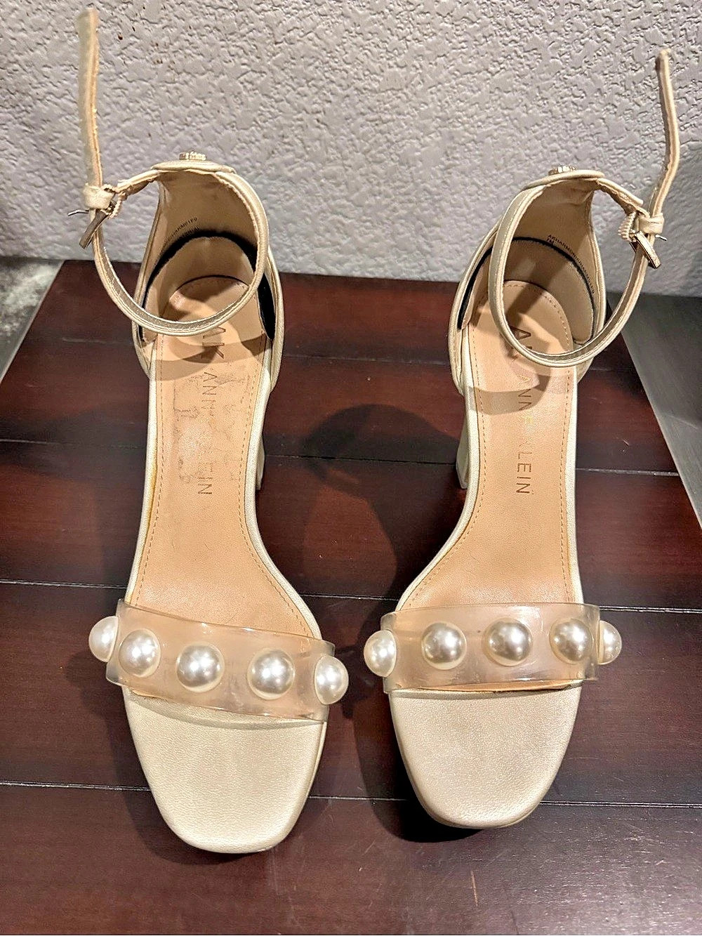 Anne Klein Beige Pearl Strapped Heels